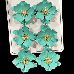 Turquoise Flower Blossom Blooms Drop Dangle Earrings